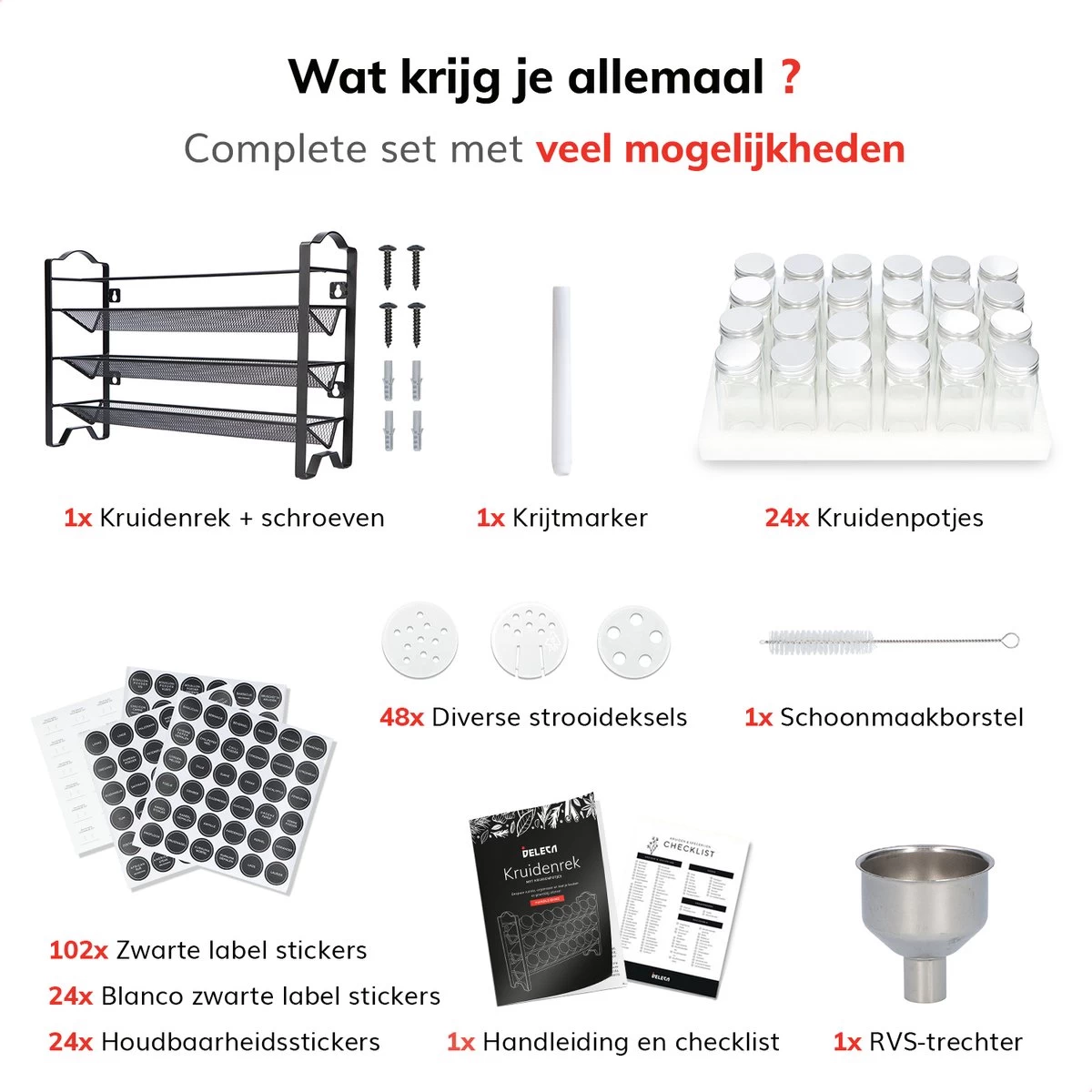Deleca Kruidenrek Organizer Met 24 Kruidenpotjes - Vierkant - Strooideksel & Labels - Ophangbaar Of Staand - Industrieel / Zwart 2 Deleca Kruidenrek Organizer Met 24 Kruidenpotjes - Vierkant - Strooideksel & Labels - Ophangbaar Of Staand - Industrieel / Zwart - Afbeelding 2