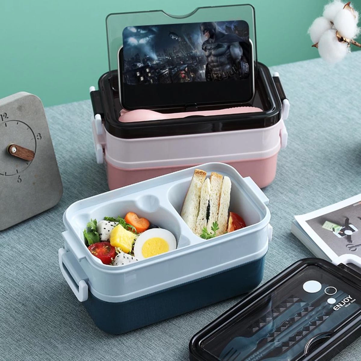 Lunchbox - Meal Prep Bakjes - Lunch Box Met Deksel - Meal Prep – Bento Box - Lunchtrommel Met Bestek Blauw 9 Lunchbox - Meal Prep Bakjes - Lunch Box Met Deksel - Meal Prep – Bento Box - Lunchtrommel Met Bestek Blauw - Afbeelding 9