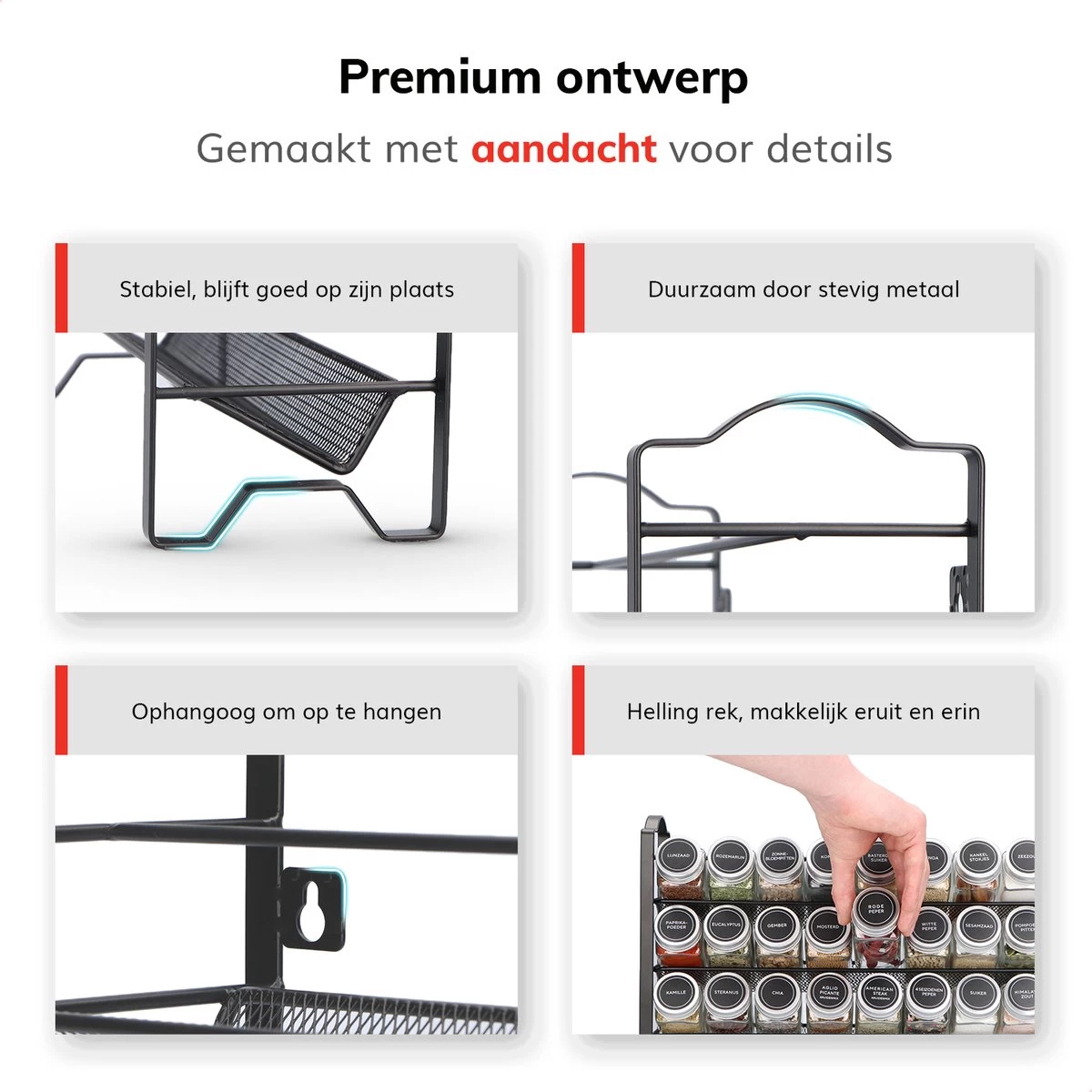 Deleca Kruidenrek Organizer Met 24 Kruidenpotjes - Vierkant - Strooideksel & Labels - Ophangbaar Of Staand - Industrieel / Zwart 11 Deleca Kruidenrek Organizer Met 24 Kruidenpotjes - Vierkant - Strooideksel & Labels - Ophangbaar Of Staand - Industrieel / Zwart - Afbeelding 11