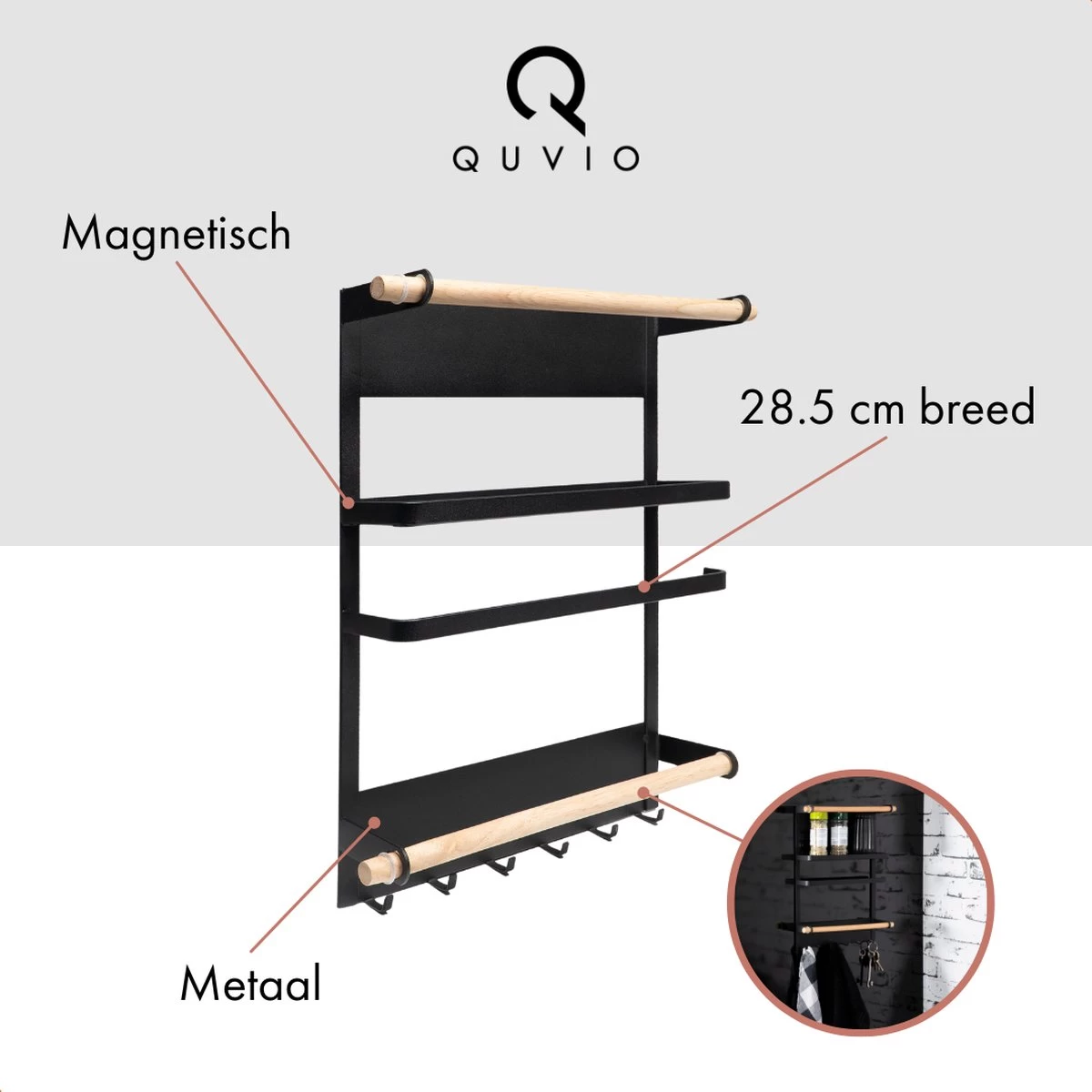 QUVIO Keukenrekje Van Metaal Magnetisch - Kruidenrek - Keuken Opbergrek Voor Kruiden, Handdoeken En Opscheplepels - Zwart 6 QUVIO Keukenrekje Van Metaal Magnetisch - Kruidenrek - Keuken Opbergrek Voor Kruiden, Handdoeken En Opscheplepels - Zwart - Afbeelding 6