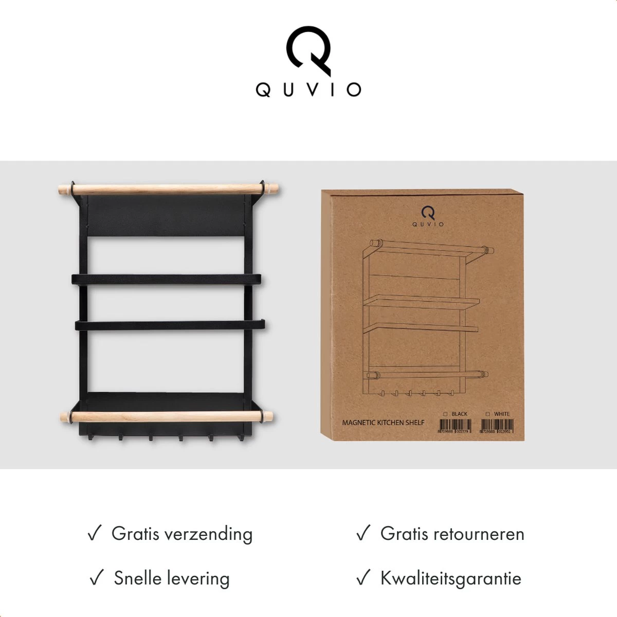QUVIO Keukenrekje Van Metaal Magnetisch - Kruidenrek - Keuken Opbergrek Voor Kruiden, Handdoeken En Opscheplepels - Zwart 10 QUVIO Keukenrekje Van Metaal Magnetisch - Kruidenrek - Keuken Opbergrek Voor Kruiden, Handdoeken En Opscheplepels - Zwart - Afbeelding 10