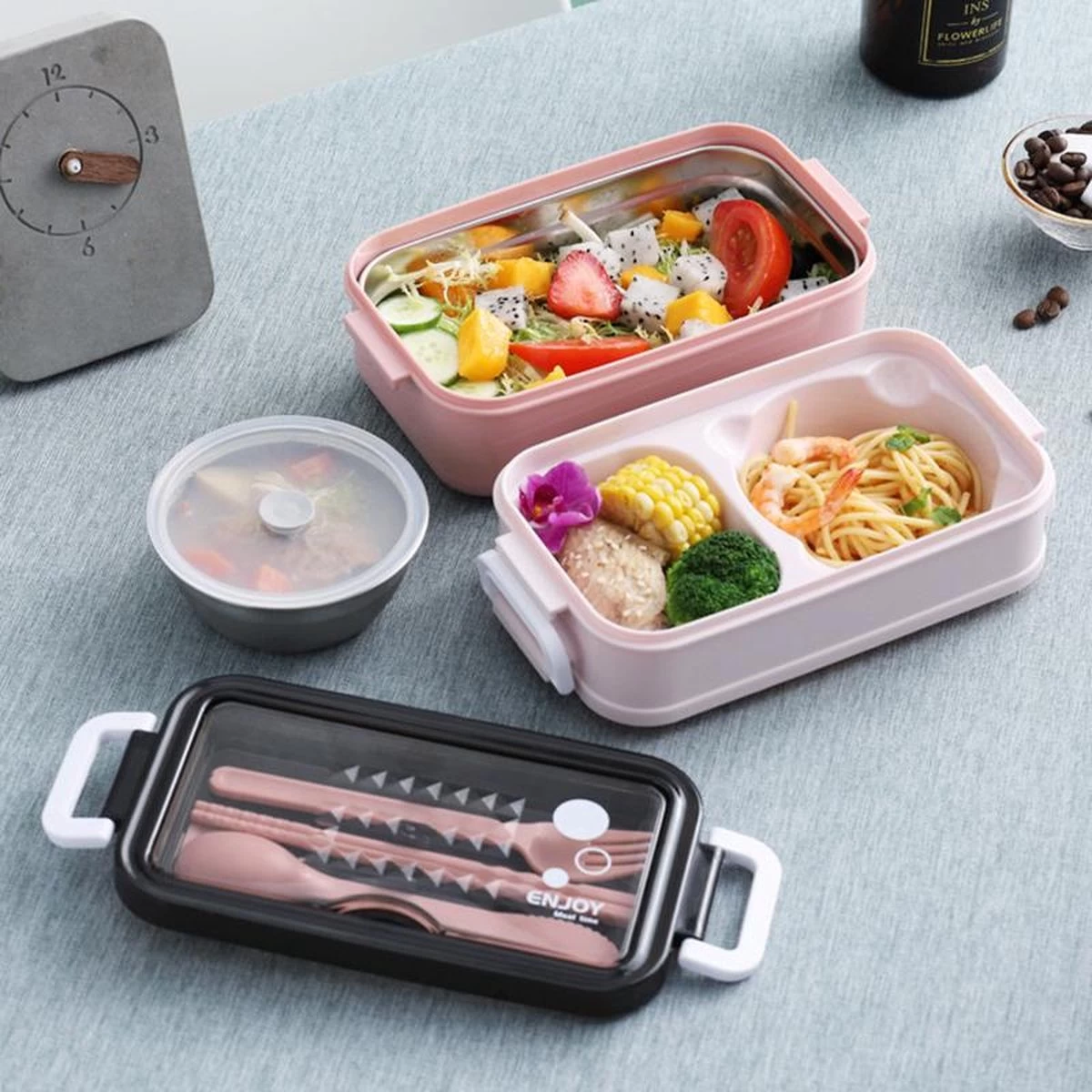 Lunchbox - Meal Prep Bakjes - Lunch Box Met Deksel - Meal Prep – Bento Box - Lunchtrommel Met Bestek Blauw 12 Lunchbox - Meal Prep Bakjes - Lunch Box Met Deksel - Meal Prep – Bento Box - Lunchtrommel Met Bestek Blauw - Afbeelding 12