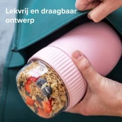 Coninx Thermos Lunchbox - Muesli Beker To Go - Isoleer Lunchpot - Yoghurtbeker To Go - Mueslibeker 840ml (600ml+240ml) - RVS / Roze -Voedselopslag Winkel 1200x1200 3