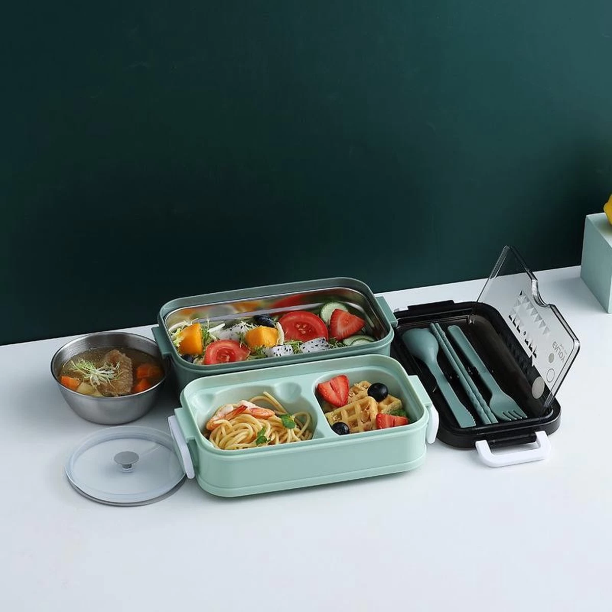 Lunchbox - Meal Prep Bakjes - Lunch Box Met Deksel - Meal Prep – Bento Box - Lunchtrommel Met Bestek Blauw 17 Lunchbox - Meal Prep Bakjes - Lunch Box Met Deksel - Meal Prep – Bento Box - Lunchtrommel Met Bestek Blauw - Afbeelding 17