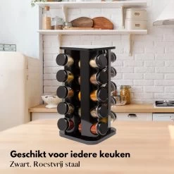 Pazzo Goods - Kruidenrek Staand - Kruidenrek Met Potjes - Zwart - RVS - Kruidenrek Draaibaar - 20 Kruidenpotjes - Inclusief Stickers & Stift - Kruiden Carrousel -Voedselopslag Winkel 1200x1200 307