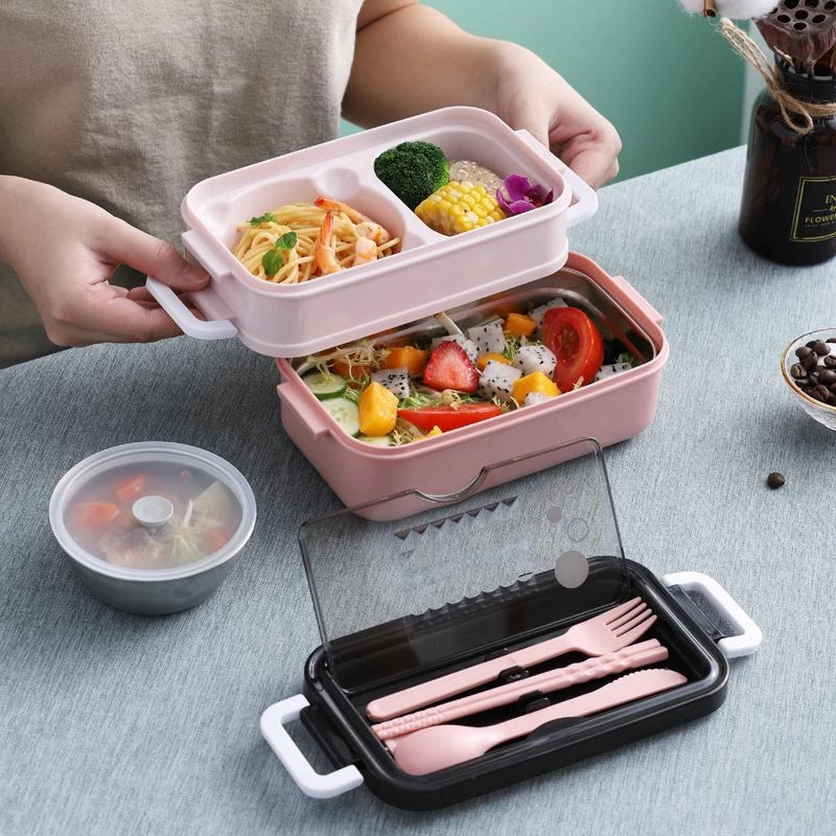 Lunchbox - Meal Prep Bakjes - Lunch Box Met Deksel - Meal Prep – Bento Box - Lunchtrommel Met Bestek Blauw 18 Lunchbox - Meal Prep Bakjes - Lunch Box Met Deksel - Meal Prep – Bento Box - Lunchtrommel Met Bestek Blauw - Afbeelding 18