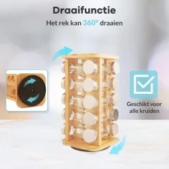 LuZana® Draaibaar Kruidenrek Staand Met Potjes - Bamboe- 20 Kruidenpotjes Met Strooideksel – Incl. Labels, Krijtstift En Trechter -Voedselopslag Winkel 1200x1200 312