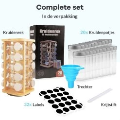 LuZana® Draaibaar Kruidenrek Staand Met Potjes - Bamboe- 20 Kruidenpotjes Met Strooideksel – Incl. Labels, Krijtstift En Trechter -Voedselopslag Winkel 1200x1200 313