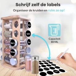 LuZana® Draaibaar Kruidenrek Staand Met Potjes - Bamboe- 20 Kruidenpotjes Met Strooideksel – Incl. Labels, Krijtstift En Trechter -Voedselopslag Winkel 1200x1200 316