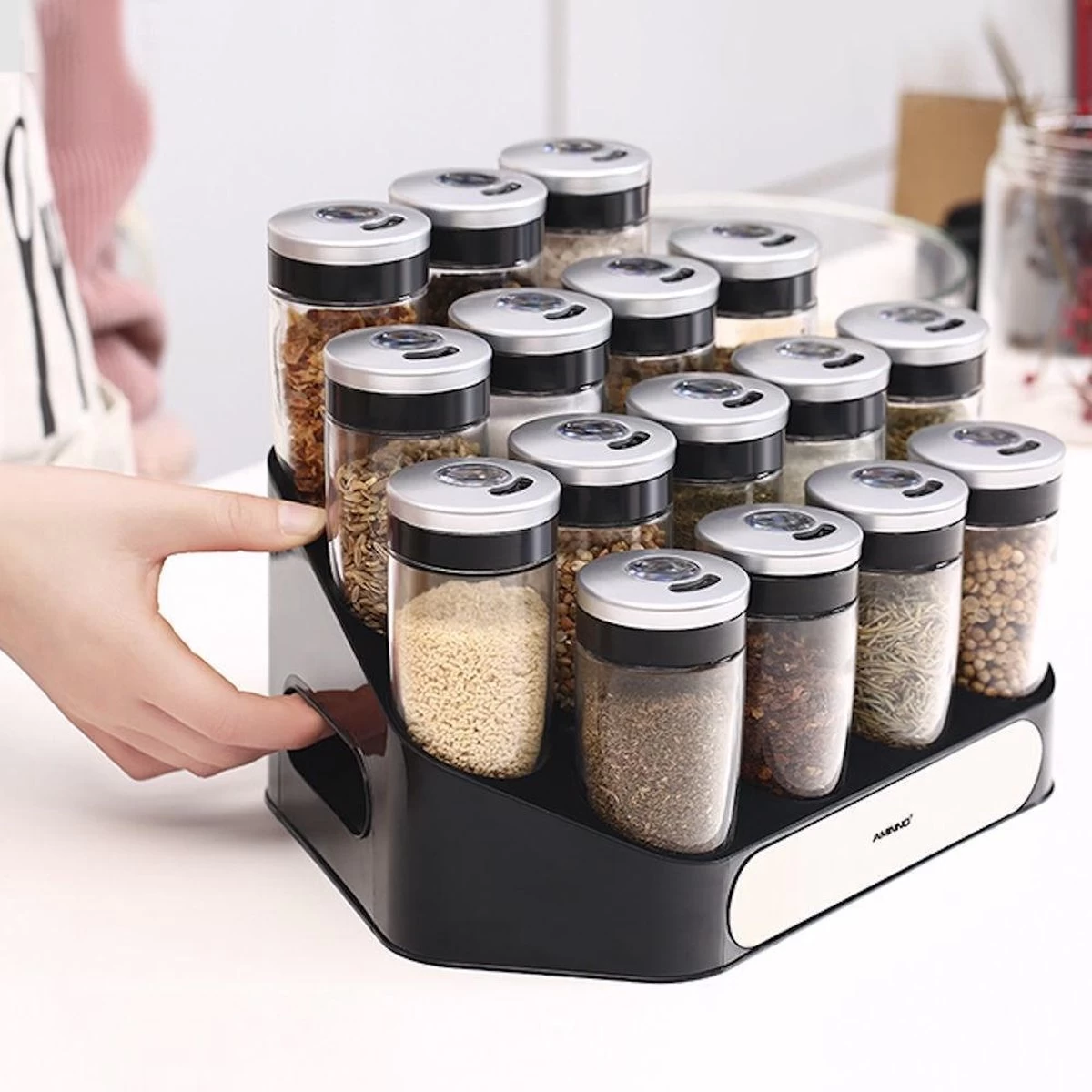 Merkloos Decopatent® Kruidenrek Incl. 16 Glazen Kruiden Potjes - Rvs Strooideksel - Staand Kruiden & Specerijen Rek - Kruidenpotjes Glas 7 Merkloos Decopatent® Kruidenrek Incl. 16 Glazen Kruiden Potjes - Rvs Strooideksel - Staand Kruiden & Specerijen Rek - Kruidenpotjes Glas - Afbeelding 7