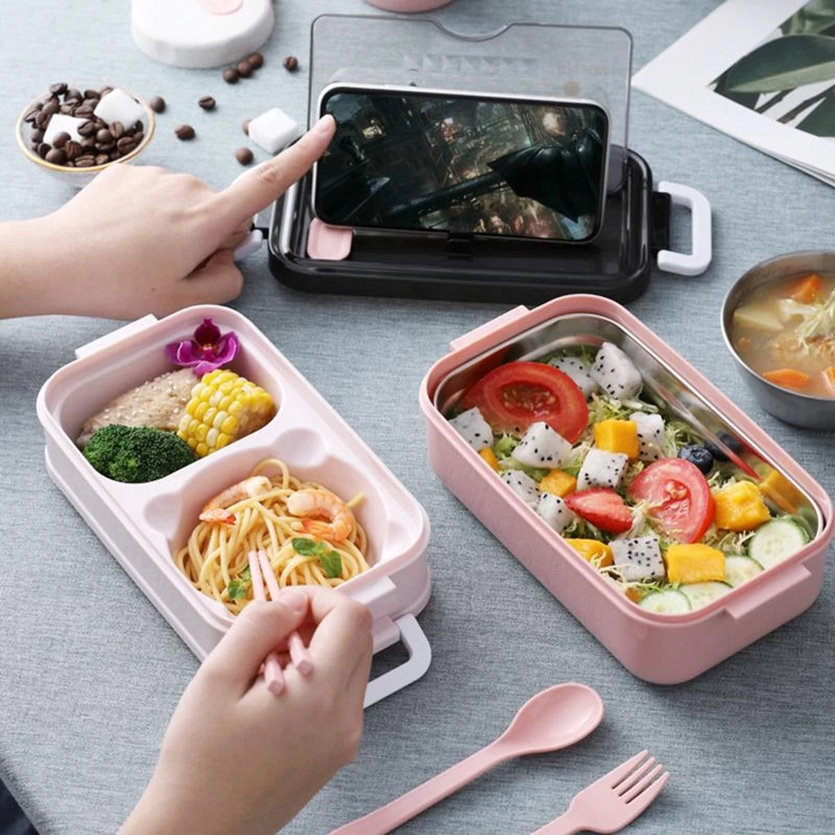 Lunchbox - Meal Prep Bakjes - Lunch Box Met Deksel - Meal Prep – Bento Box - Lunchtrommel Met Bestek Blauw 19 Lunchbox - Meal Prep Bakjes - Lunch Box Met Deksel - Meal Prep – Bento Box - Lunchtrommel Met Bestek Blauw - Afbeelding 19