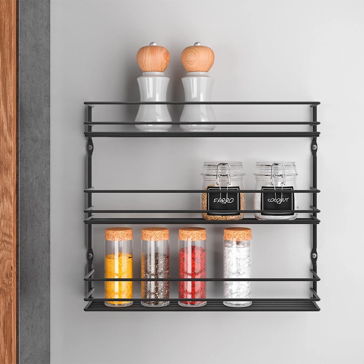 Tomado Metaltex - Pepito Kruidenrek - 3 Etages - Zwart - 36x8x31cm 1 Tomado Metaltex - Pepito Kruidenrek - 3 Etages - Zwart - 36x8x31cm