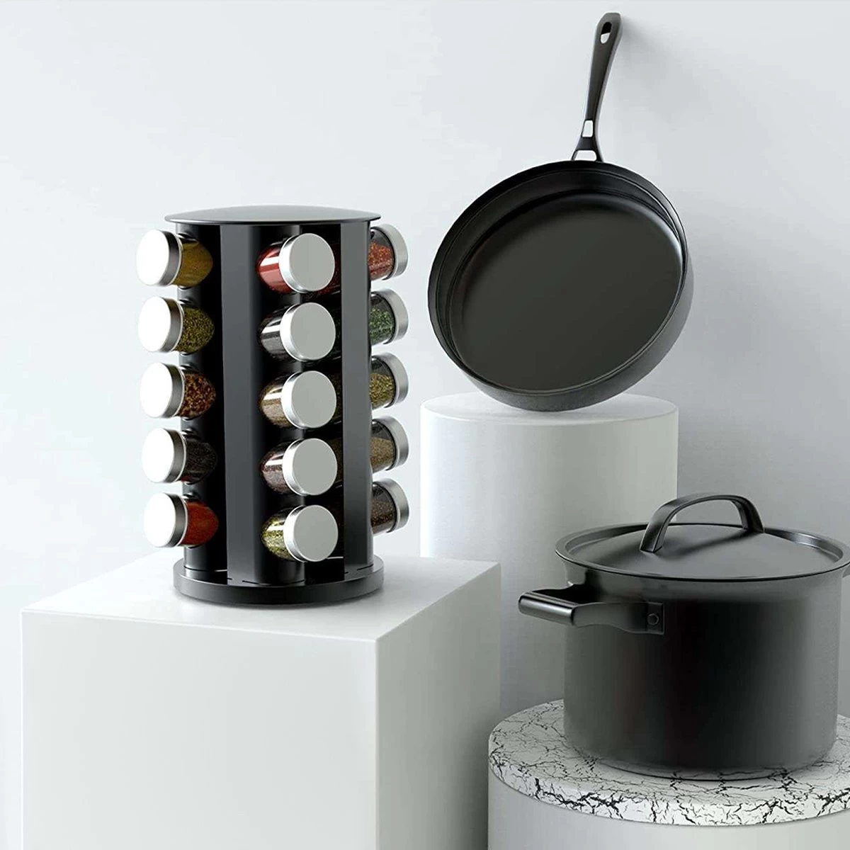 Merkloos Draaibaar Kruidenrek Met 20 Kruidenpotjes - Kruidenrek Staand - Aanrecht Organiser - Glazen Potjes Met Deksel - Inclusief 32 Etiketten En 1 Uitwisbare Stift - Ronde Afwerking - Zwart 3 Merkloos Draaibaar Kruidenrek Met 20 Kruidenpotjes - Kruidenrek Staand - Aanrecht Organiser - Glazen Potjes Met Deksel - Inclusief 32 Etiketten En 1 Uitwisbare Stift - Ronde Afwerking - Zwart - Afbeelding 3
