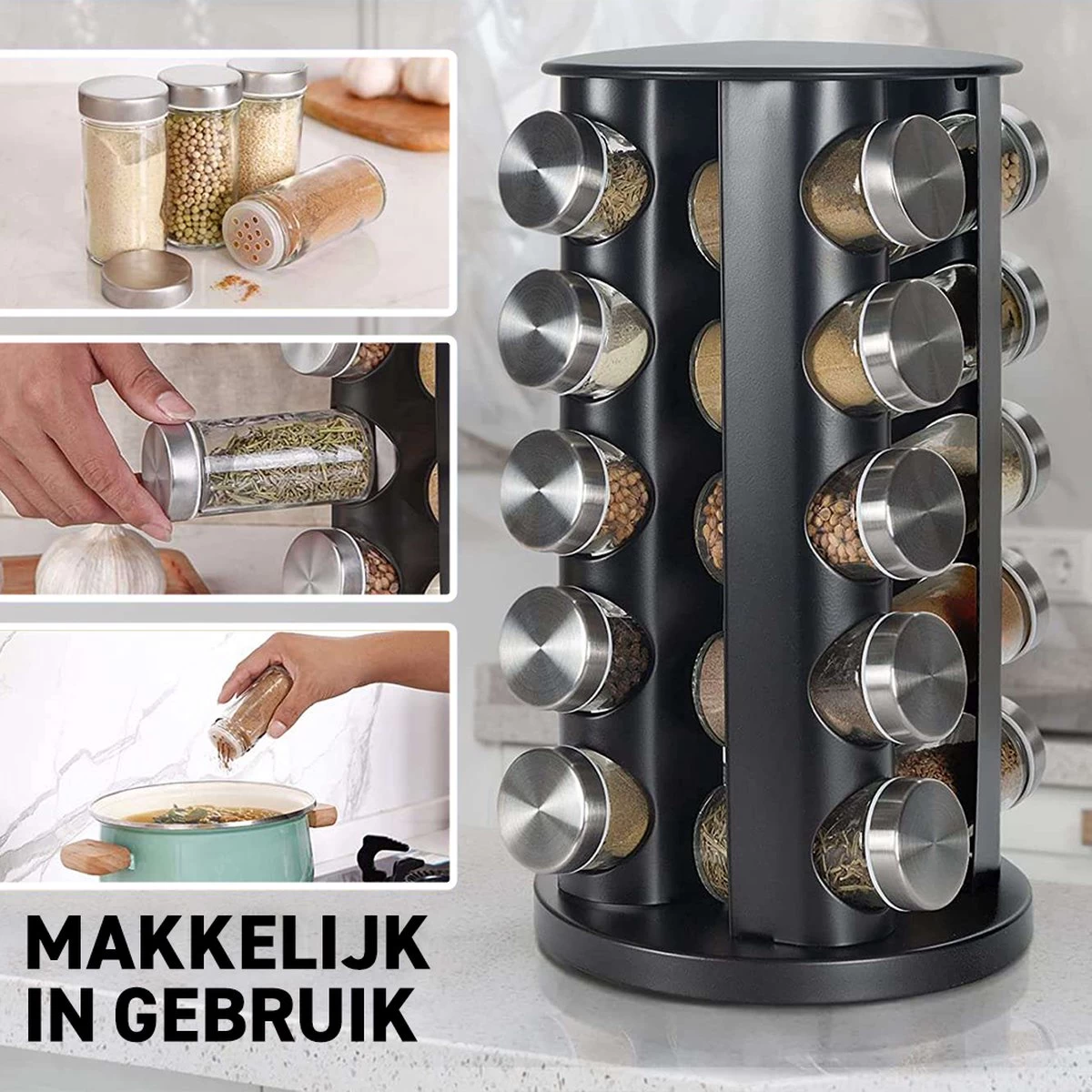 Merkloos Draaibaar Kruidenrek Met 20 Kruidenpotjes - Kruidenrek Staand - Aanrecht Organiser - Glazen Potjes Met Deksel - Inclusief 32 Etiketten En 1 Uitwisbare Stift - Ronde Afwerking - Zwart 8 Merkloos Draaibaar Kruidenrek Met 20 Kruidenpotjes - Kruidenrek Staand - Aanrecht Organiser - Glazen Potjes Met Deksel - Inclusief 32 Etiketten En 1 Uitwisbare Stift - Ronde Afwerking - Zwart - Afbeelding 8
