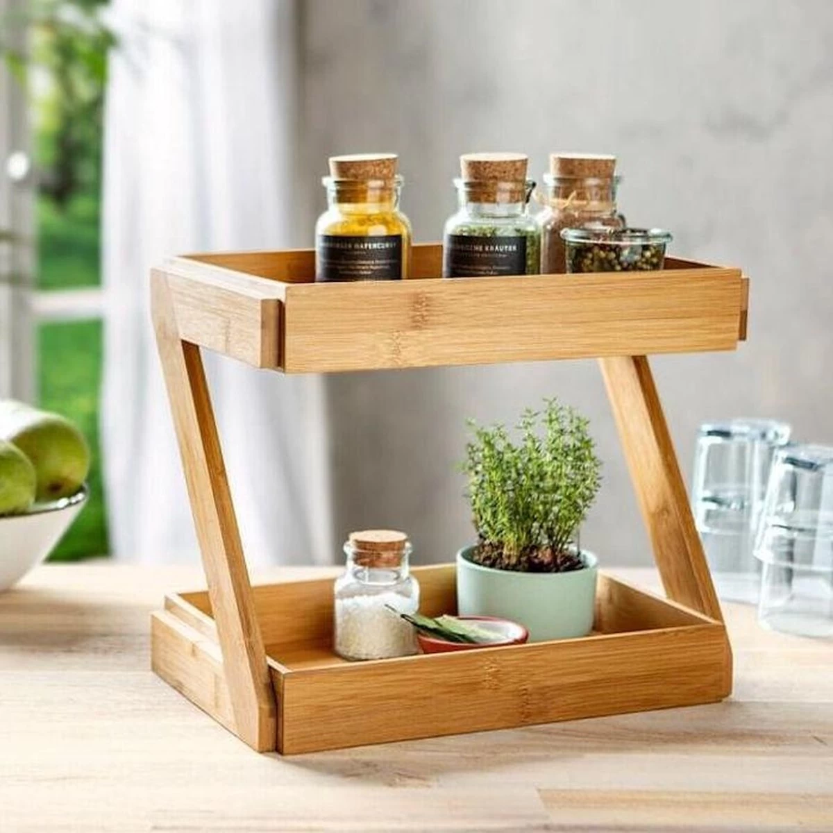 Merkloos Decopatent® 2 Laags Keuken Opbergrek - Staand Rek 2 Etages - Keukenrek - Bamboe Hout - Etagere Rek - Kruidenrek - Keuken Organizer 2 Merkloos Decopatent® 2 Laags Keuken Opbergrek - Staand Rek 2 Etages - Keukenrek - Bamboe Hout - Etagere Rek - Kruidenrek - Keuken Organizer - Afbeelding 2