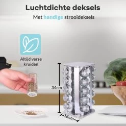 LuZana® Draaibaar Kruidenrek -RVS- Staand Met Potjes - 20 Kruidenpotjes Met Strooideksel – Incl. Labels, Krijtstift En Trechter -Voedselopslag Winkel 1200x1200 355