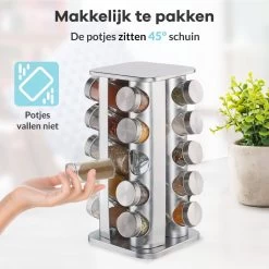 LuZana® Draaibaar Kruidenrek -RVS- Staand Met Potjes - 20 Kruidenpotjes Met Strooideksel – Incl. Labels, Krijtstift En Trechter -Voedselopslag Winkel 1200x1200 356