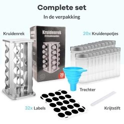 LuZana® Draaibaar Kruidenrek -RVS- Staand Met Potjes - 20 Kruidenpotjes Met Strooideksel – Incl. Labels, Krijtstift En Trechter -Voedselopslag Winkel 1200x1200 358