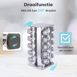 LuZana® Draaibaar Kruidenrek -RVS- Staand Met Potjes - 20 Kruidenpotjes Met Strooideksel – Incl. Labels, Krijtstift En Trechter -Voedselopslag Winkel 1200x1200 359