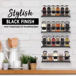 Kruidenrek Ophangbaar Kruidenpotjes Wandrek Organizer Keuken Accessoires - Zwart - Geschikt Voor Bijna Alle Kruidenpotjes -Voedselopslag Winkel 1200x1200 362