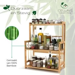 Cellavi Duurzaam Kruidenrek Staand Van Bamboe - Keukenrek Verstelbaar - Keuken Accessoires - Stevige Constructie - Multifunctioneel En Waterafstotend -Voedselopslag Winkel 1200x1200 365