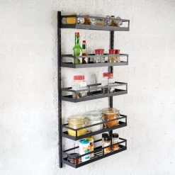 Soome Viljo - Kruidenrek Ophangbaar - Keukenrek - Wandrek - Keuken Organizer - 5 Laags - Verstelbaar - Staal - Zwart - H85xB42.5cm -Voedselopslag Winkel 1200x1200 401
