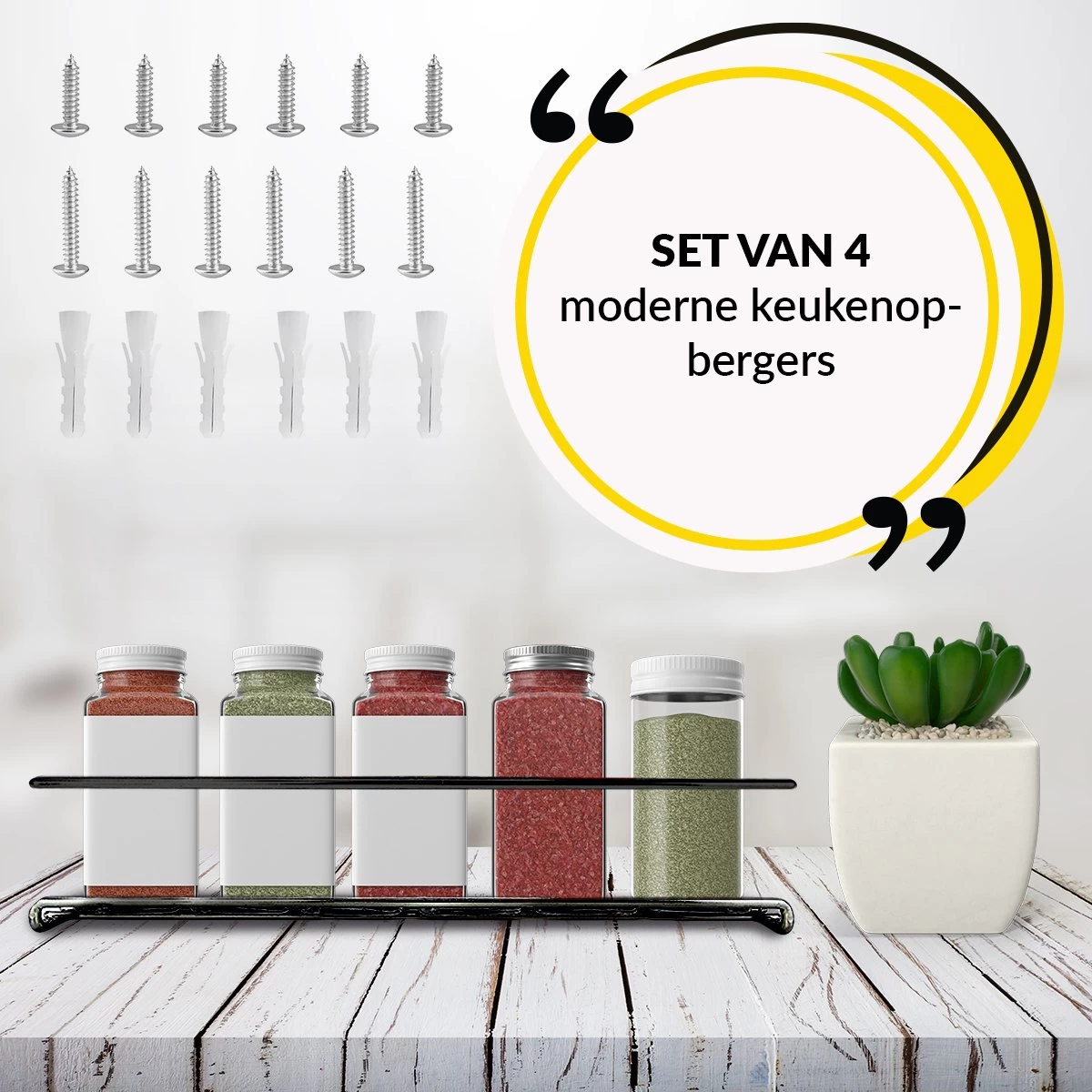 YORGS Kruidenrek Ophangbaar - Kruidenrekje Voor Potjes - Kruidenrekken Hangend 4 Stuks - Zwart - Inc Ophangmateriaal 3 YORGS Kruidenrek Ophangbaar - Kruidenrekje Voor Potjes - Kruidenrekken Hangend 4 Stuks - Zwart - Inc Ophangmateriaal - Afbeelding 3