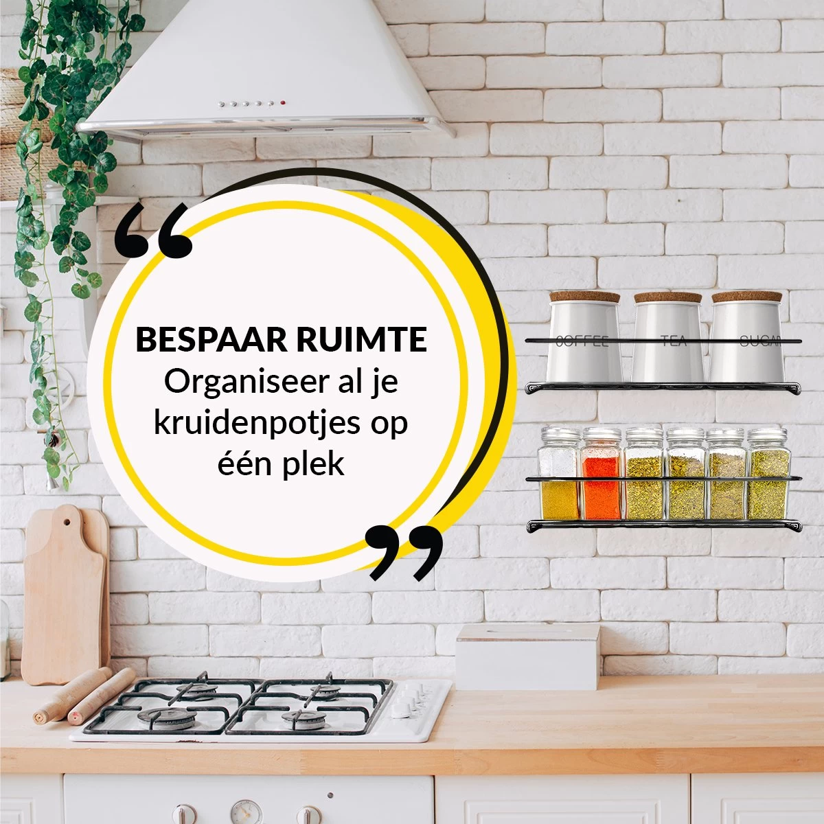 YORGS Kruidenrek Ophangbaar - Kruidenrekje Voor Potjes - Kruidenrekken Hangend 4 Stuks - Zwart - Inc Ophangmateriaal 7 YORGS Kruidenrek Ophangbaar - Kruidenrekje Voor Potjes - Kruidenrekken Hangend 4 Stuks - Zwart - Inc Ophangmateriaal - Afbeelding 7