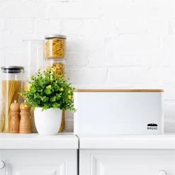 Oklahoma Broodtrommel Metaal 35,5x15,5x23 Cm Bamboe Deksel Snijplank -Voedselopslag Winkel 1200x1200 415