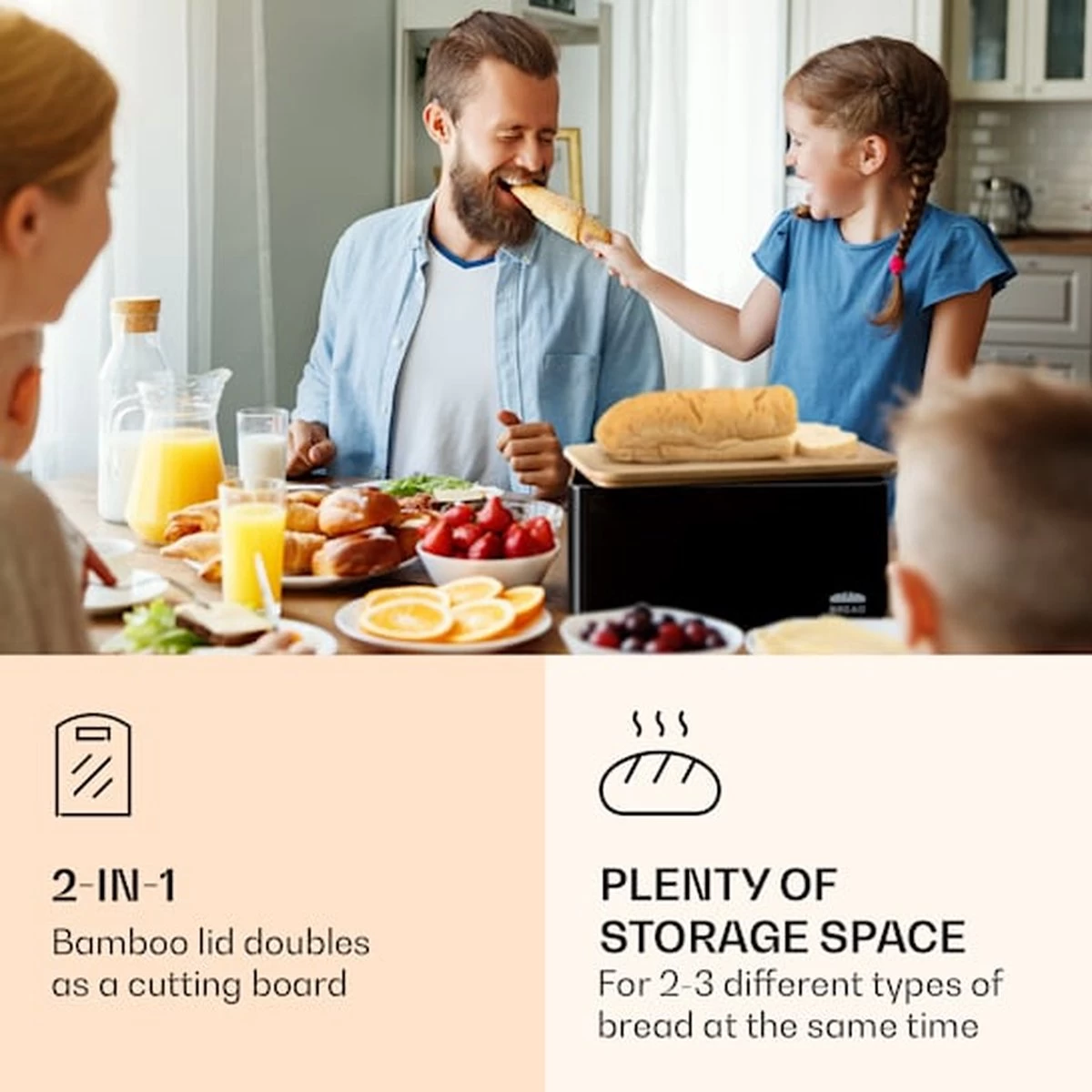 Klarstein Granrosi Oklahoma Broodtrommel - 35,5 X 15,5 X 23 Cm - Brooddoos Met Snijplank - Metaal & Bamboe 2 Klarstein Granrosi Oklahoma Broodtrommel - 35,5 X 15,5 X 23 Cm - Brooddoos Met Snijplank - Metaal & Bamboe - Afbeelding 2