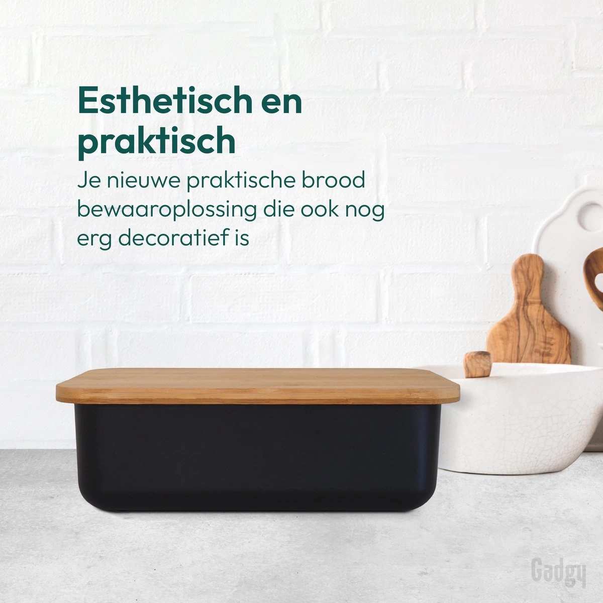 Gadgy Broodtrommel Met Bamboe Deksel – Brooddoos Met Snijplank - 36x19.5x11.5 Cm- Zwart 5 Gadgy Broodtrommel Met Bamboe Deksel – Brooddoos Met Snijplank - 36x19.5x11.5 Cm- Zwart - Afbeelding 5
