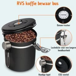 Koffie Bewaarbus Luchtdicht Met CO2 Uitlaat - Koffieblik Bewaarblik Voor 500 Gr Koffiebonen - Zwart - 1.2L -Voedselopslag Winkel 1200x1200 513