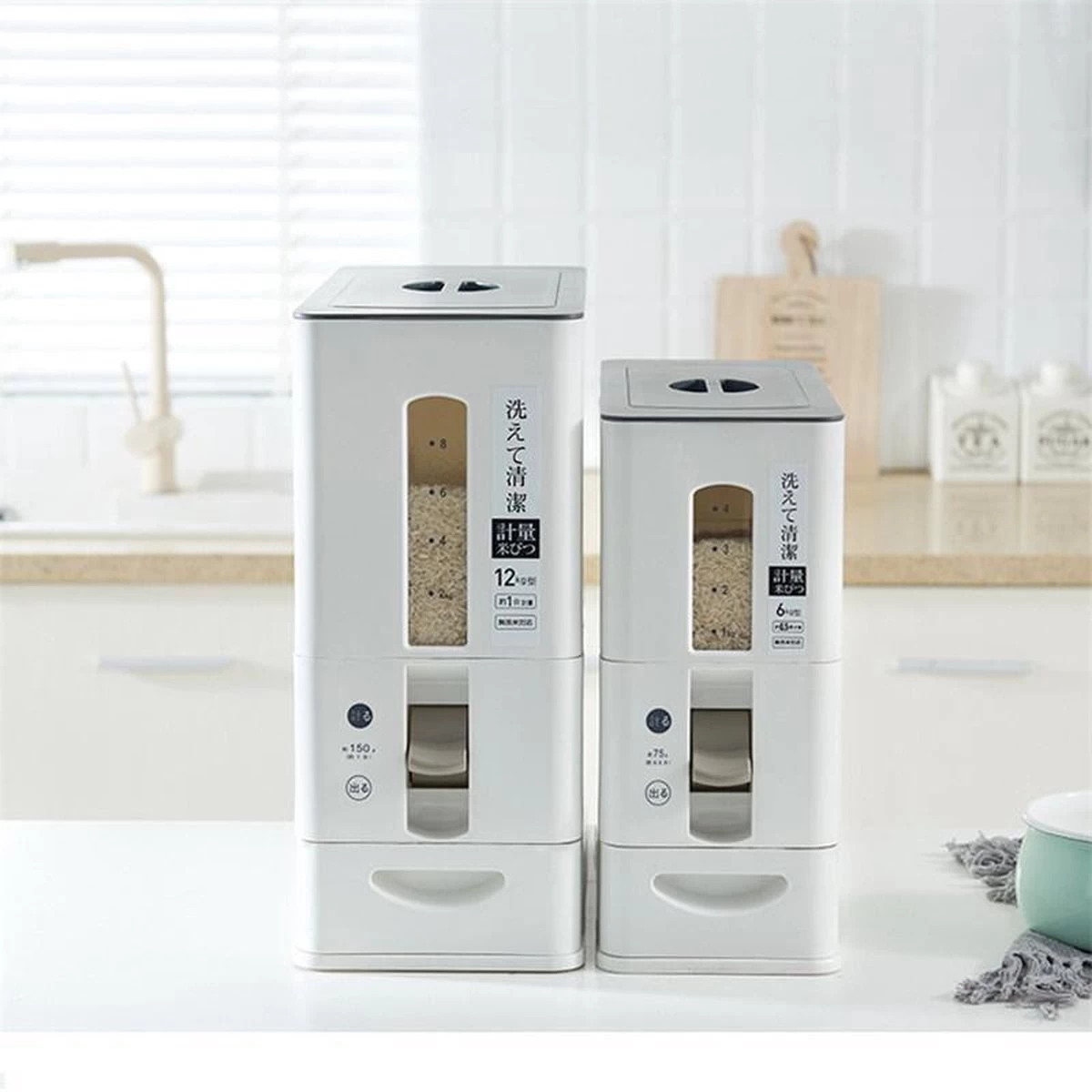 Merkloos TDR-Japans Rijst/Granen Container/Dispenser/ Opbergdoos - 6KG Inhoud - Wit 2 Merkloos TDR-Japans Rijst/Granen Container/Dispenser/ Opbergdoos - 6KG Inhoud - Wit - Afbeelding 2