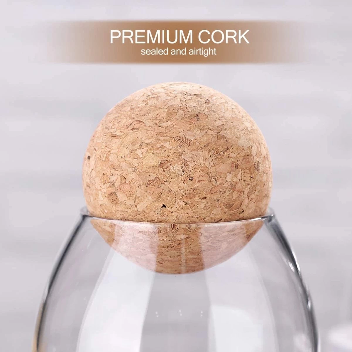 Igoods Helderglazen - Voorraadpot Met Kurkbal - Thee- En Koffiebus Met Bolvormig Houten Deksel - Voedselblikken - Keukenopslag - Opslagpotten 4 Igoods Helderglazen - Voorraadpot Met Kurkbal - Thee- En Koffiebus Met Bolvormig Houten Deksel - Voedselblikken - Keukenopslag - Opslagpotten - Afbeelding 4