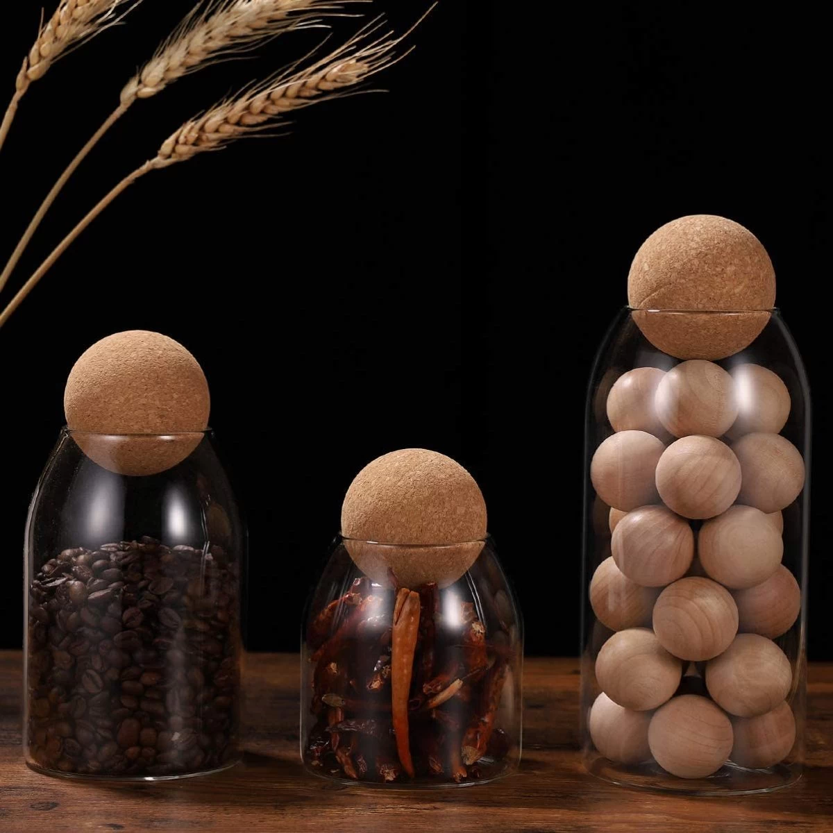 Igoods Helderglazen - Voorraadpot Met Kurkbal - Thee- En Koffiebus Met Bolvormig Houten Deksel - Voedselblikken - Keukenopslag - Opslagpotten 6 Igoods Helderglazen - Voorraadpot Met Kurkbal - Thee- En Koffiebus Met Bolvormig Houten Deksel - Voedselblikken - Keukenopslag - Opslagpotten - Afbeelding 6