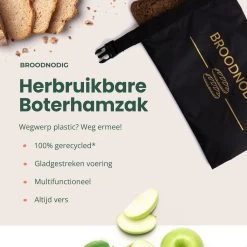 BROODNODIG® - Herbruikbare Boterhamzak - Van 100% Gerecyclede PET-flessen - Ideaal Als Diepvrieszakjes - Lunchzak - Herbruikbaar Boterhamzakje - Foodwrap - Lunchbox - 30x20cm - Zwart -Voedselopslag Winkel 1200x1200 591