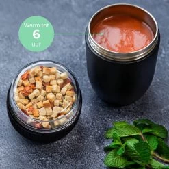 Coninx Thermos Lunchbox - Muesli Beker To Go - Isoleer Lunchpot - Yoghurtbeker To Go - Mueslibeker 840ml (600ml+240ml) - RVS / Zwart -Voedselopslag Winkel 1200x1200 62