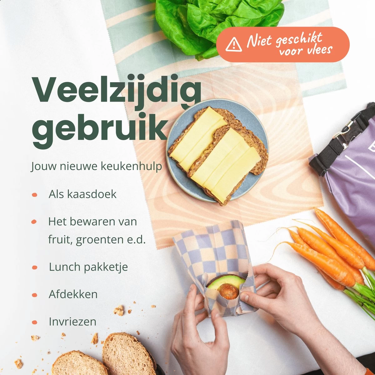 BROODNODIG® - Bijenwas Wraps (Bijenwas Doek) - Set Van 4 - 1S, 2M, 1L - Foodwrap - Beeswax Wraps - Bee Wrap - Beewax - Bijenwasdoek - Zero Waste - Duurzaam Cadeau - Herbruikbaar Boterhamzakje 5 BROODNODIG® - Bijenwas Wraps (Bijenwas Doek) - Set Van 4 - 1S, 2M, 1L - Foodwrap - Beeswax Wraps - Bee Wrap - Beewax - Bijenwasdoek - Zero Waste - Duurzaam Cadeau - Herbruikbaar Boterhamzakje - Afbeelding 5