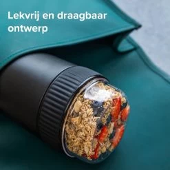 Coninx Thermos Lunchbox - Muesli Beker To Go - Isoleer Lunchpot - Yoghurtbeker To Go - Mueslibeker 840ml (600ml+240ml) - RVS / Zwart -Voedselopslag Winkel 1200x1200 64