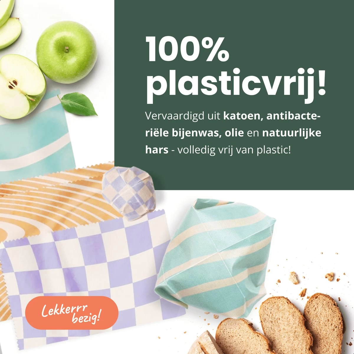 BROODNODIG® - Bijenwas Wraps (Bijenwas Doek) - Set Van 4 - 1S, 2M, 1L - Foodwrap - Beeswax Wraps - Bee Wrap - Beewax - Bijenwasdoek - Zero Waste - Duurzaam Cadeau - Herbruikbaar Boterhamzakje 8 BROODNODIG® - Bijenwas Wraps (Bijenwas Doek) - Set Van 4 - 1S, 2M, 1L - Foodwrap - Beeswax Wraps - Bee Wrap - Beewax - Bijenwasdoek - Zero Waste - Duurzaam Cadeau - Herbruikbaar Boterhamzakje - Afbeelding 8