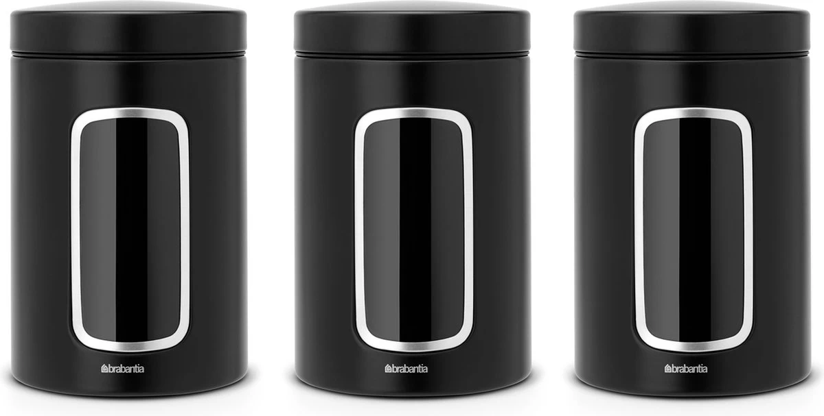 Brabantia Voorraadbussen - 1,4 L - Matt Black - 3 Stuks - Met Venster 1 Brabantia Voorraadbussen - 1,4 L - Matt Black - 3 Stuks - Met Venster