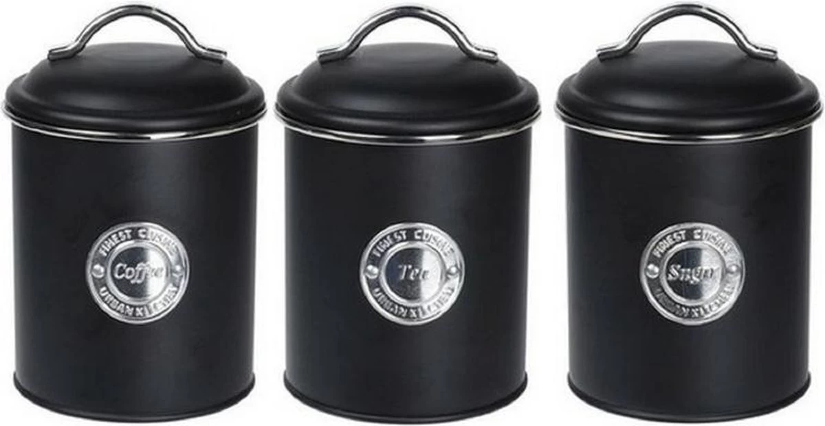 Merkloos 3x Zwart Voorraadblik Suiker, Thee En Koffie - Levensmiddelen Bewaren - Voorraadblikken/voorraadtrommels 1 Merkloos 3x Zwart Voorraadblik Suiker, Thee En Koffie - Levensmiddelen Bewaren - Voorraadblikken/voorraadtrommels