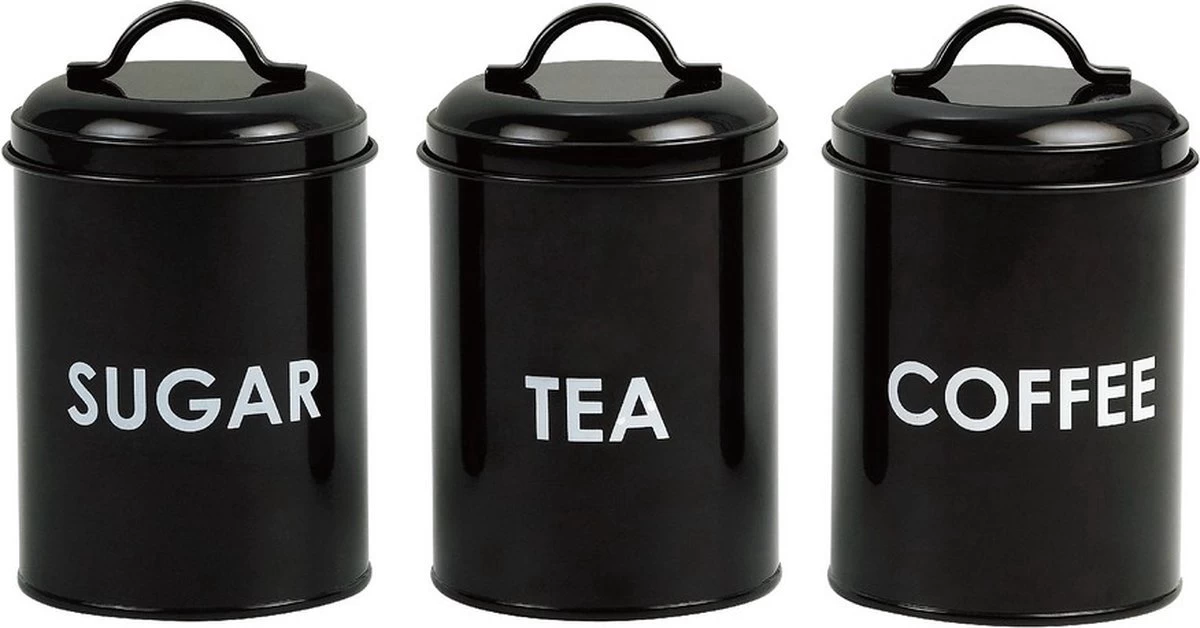 Mercury Haus Voorraadbussen Koffie, Thee En Suiker - Zwart 1 Mercury Haus Voorraadbussen Koffie, Thee En Suiker - Zwart