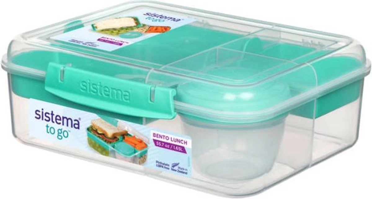 Sistema Bento Lunchbox 1.65L Met Yoghurtpotje - Minty Teal 1 Sistema Bento Lunchbox 1.65L Met Yoghurtpotje - Minty Teal