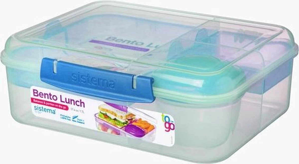 Sistema To Go Bento Lunch Lunchbox 1,65L Blauw 1 Sistema To Go Bento Lunch Lunchbox 1,65L Blauw
