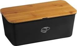 Melamine Broodtrommel Met Bamboe Snijplank | Brood Bewaar Doos Met Hoge Kwaliteit Bamboe Snij Plank | Met Bamboe Deksel, Te Gebruiken Als Brood Snijplank | Afm. 34 X 18 X 14 Cm. | Kleur Brood Trommel: ZWART -Voedselopslag Winkel 1200x713