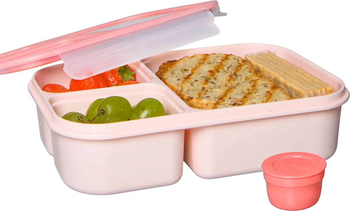 Lock&Lock Lunchbox - Bento Box - Salade Lunchbox - Met 3 Compartimenten - Met Dressing/Saus Bakje - Volwassenen En Kinderen - To Go - Lekvrij - BPA Vrij - 980 Ml - Roze 1 Lock&Lock Lunchbox - Bento Box - Salade Lunchbox - Met 3 Compartimenten - Met Dressing/Saus Bakje - Volwassenen En Kinderen - To Go - Lekvrij - BPA Vrij - 980 Ml - Roze