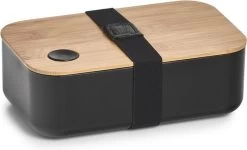 Lunchtrommel/broodtrommel 2-vaks Zwart/naturel Bamboe 19 X 7 Cm - Keukenbenodigdheden - Lunch/brood Meenemen - Trommels/boxen