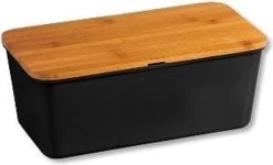 Melamine Broodtrommel Met Bamboe Snijplank | Brood Bewaar Doos Met Hoge Kwaliteit Bamboe Snij Plank | Met Bamboe Deksel, Te Gebruiken Als Brood Snijplank | Afm. 34 X 18 X 14 Cm. | Kleur Brood Trommel: ZWART