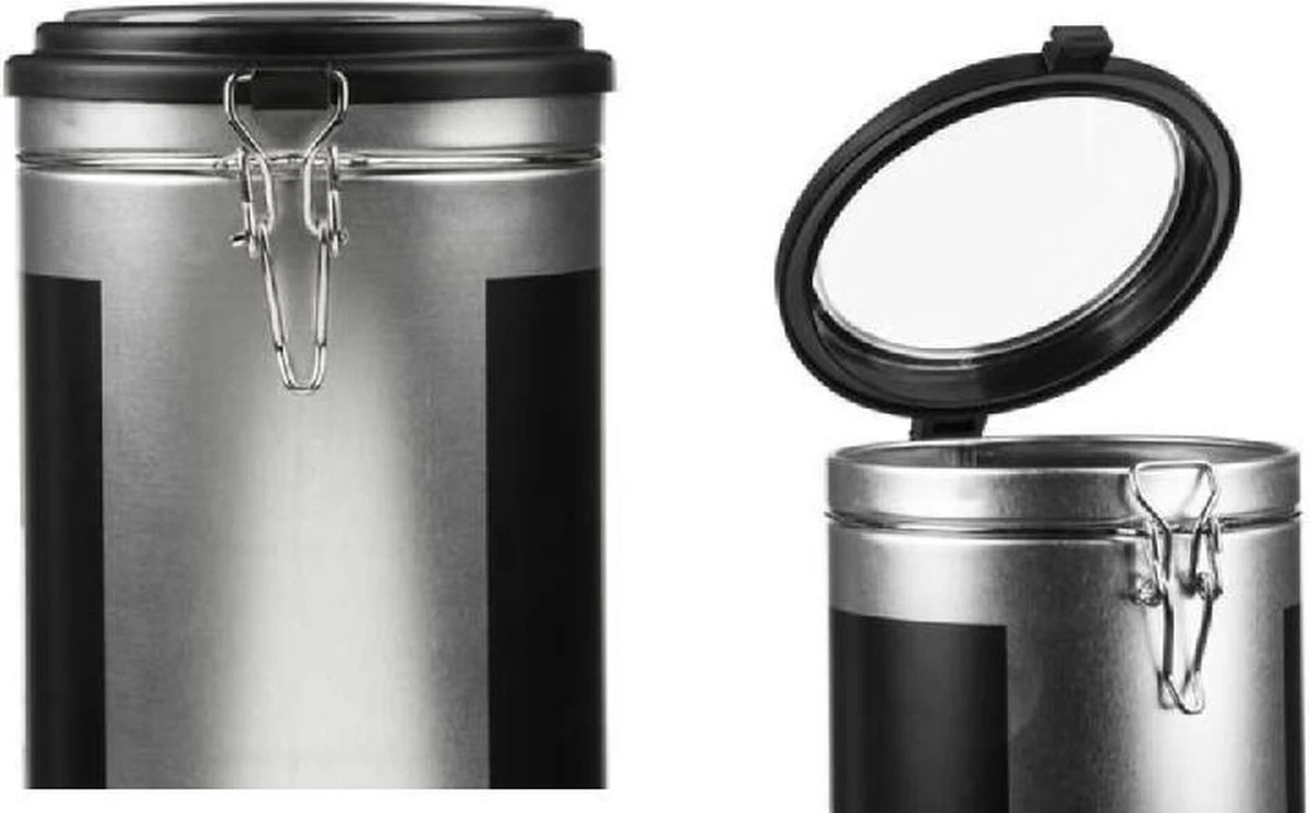 Préfère® Koffiebonen Bewaarbus 1,6L - Koffiepads Bewaarbus - Koffieblikbewaarblik - Zilver/Zwart 2 Préfère® Koffiebonen Bewaarbus 1,6L - Koffiepads Bewaarbus - Koffieblikbewaarblik - Zilver/Zwart - Afbeelding 2